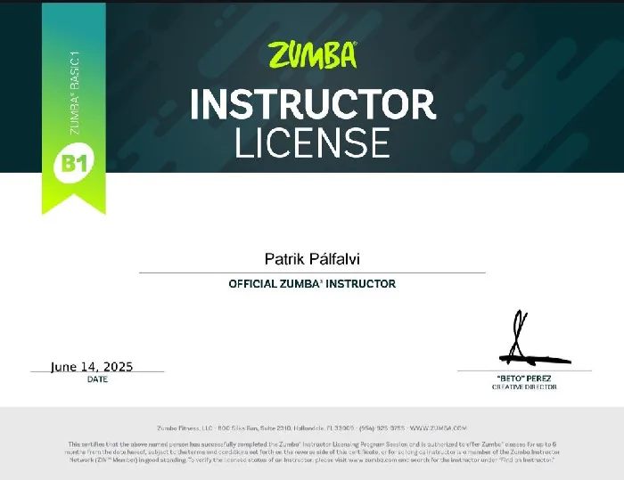 Zumba® Instructor oklevél